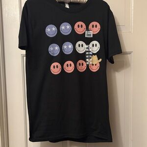The Academy Brand Black T-Shirt with Colorful Smiley Faces